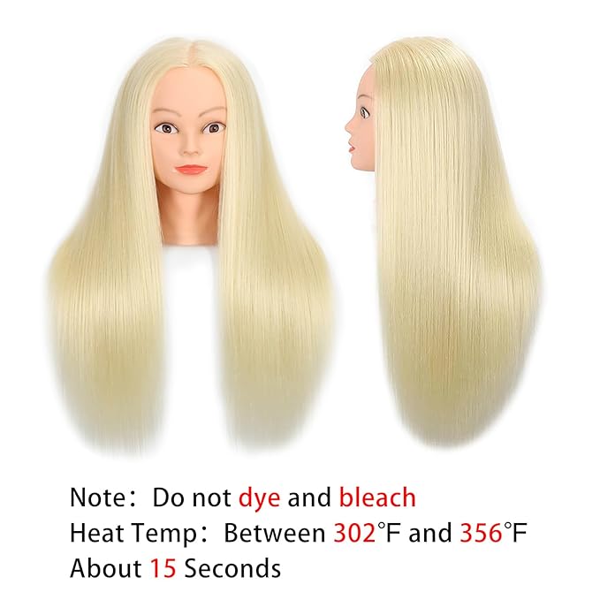 26"-28"Mannequin Head with 80% Real Hair,Cosmetology Mannequin Trainning Head Hairdresser Pratice Doll Head for Hair Styling with Free Clamp Holder(#613 Light Blonde)