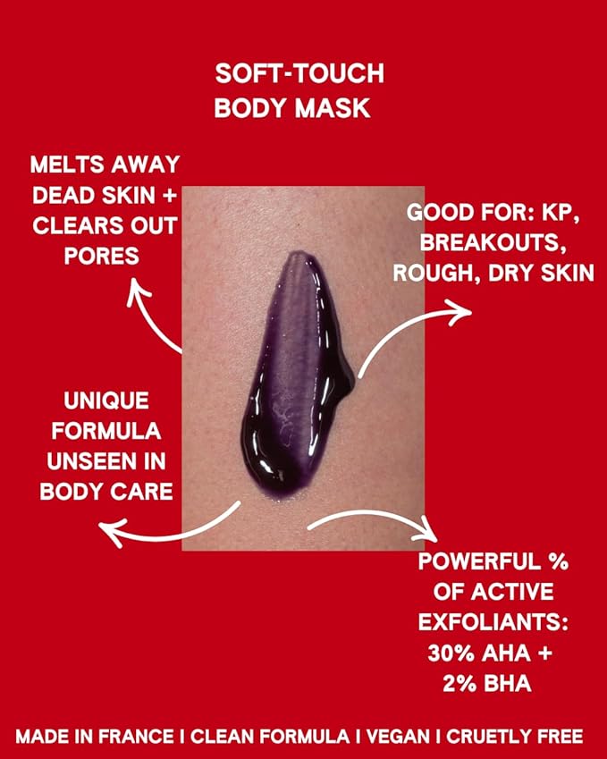 ABI AMÉ Soft-Touch Chemical Body Exfoliant - Smoothing and Softening Pre-Shower Body Mask - 30% AHAs + 2% BHAs, Safe for Sensitive Skin - 150ml/5.1 Fl oz