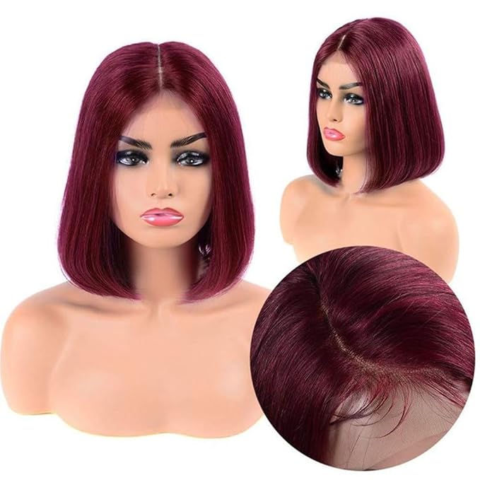 99j Burgundy Lace Front Wigs Human Hair 10 Inch Short Bob Wig Human Hair 13x4 Lace Front Wigs Human Hair Pre Plucked 180% Density Short Straight Bob Wig Natural Hairline Wine Red Wigs for Black Women