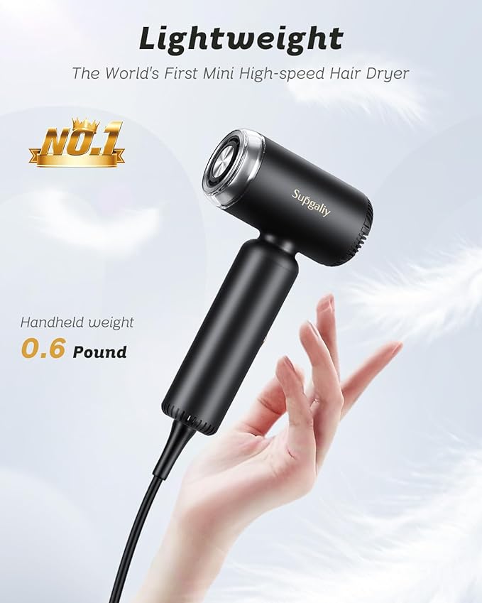 Dual Voltage Hair Dryer, High-Speed Ionic Blow Dryer for Fast Drying, Travel Compact Hair Blow Dryer with Magnetic Curly Diffuser for Home, Portable Hairdryer International 110-240V