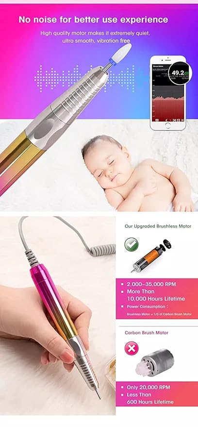 M Mase- Professional Nail Drill Machine - 2-in-1 Nail File - Cordless, 35000 RPM, HD Display - Gift for Her - Electric Nail Drill for Professional & Home Use (Metallic Gold)