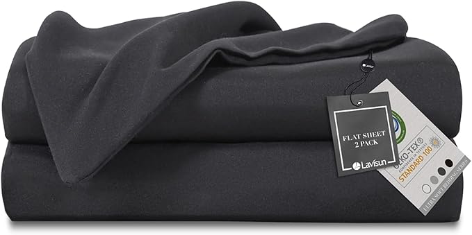 Lavisun Flat Sheets 2 Pack,Hotel Quality Flat Bed Sheets,Brushed Microfiber Bed Sheets, Bulk Sheets for Massage, Home, Dorm (Black,King)