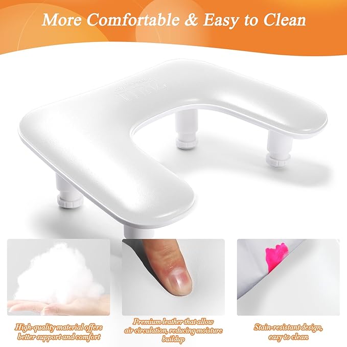 Arm Rest for Nails Tech, 3 Height Adjustatle Nail Arm Rest Stand, U Shaped Manicure Hand Rest, Soft PU Leather Fabric for Manicurists Nail Salon Supplies - White