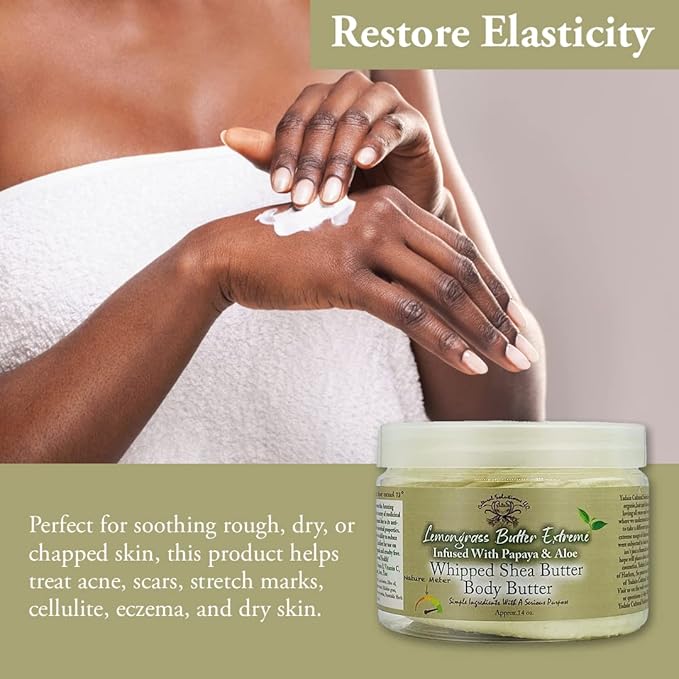 Yadain Lemongrass Extreme Body Butter | Whipped Shea Butter for Face and Body Moisturizing Natural Body Butter for Skin Detox, Cruelty-Free, 12oz