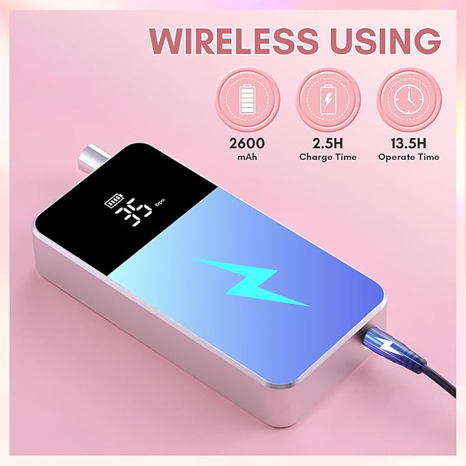 Makartt Electric Nail Drill, 35000RPM Rechargeable Efile with Coreless Motor, Nouvella Portable Nail Filer Machine for Acrylic Gel Removal with Drill Bits Set, Black