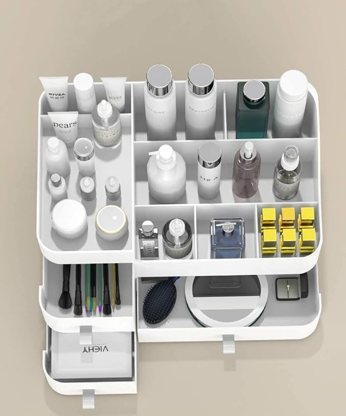 Makeup Organizer for Vanity, Large Countertop Organizer with Drawers, Cosmetics Storage for Skin Care, Brushes, Eyeshadow, Lotions, Lipstick,Nail Polish.Great for Dresser, Bathroom, Bedroom (White)