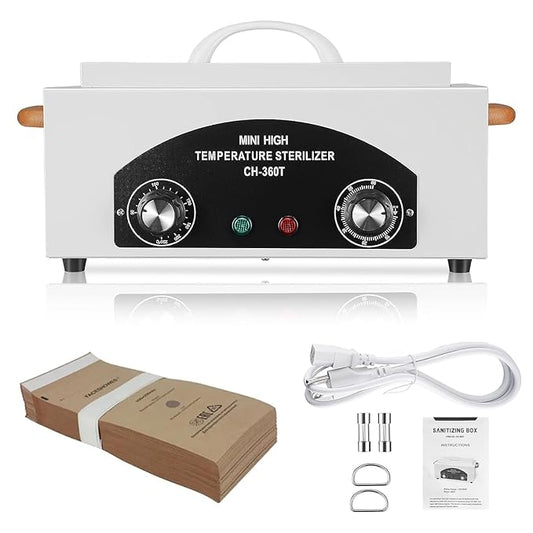 High Temperature Metal Cleaning Box,Misforu 2L Dry Heat Cabinet High Temp with Stainless Tray Timer and Handle for Spa Hot Towel Barber Shops Salon Hairdressing Tool Earrings 300W 110V (With Bag)