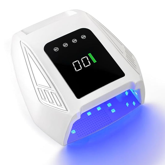 Cordless UV LED Nail Lamp, 96W Rechargeable Wireless Nail Lamp Nail Dryer Gel Polish UV Nail Light with 4 Timer Setting, Professional Quick Dry Nail Curing Lamp with Display Auto Sensor