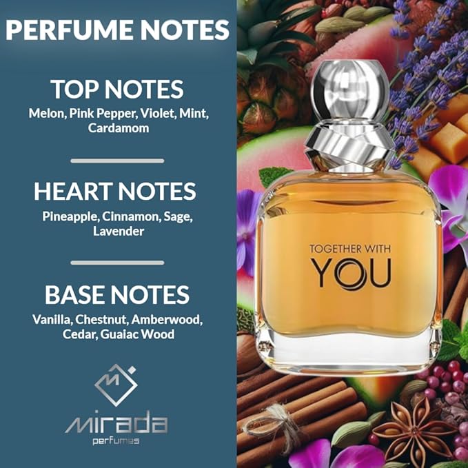 Together With You, Men's Eau de Parfum (EDP) 3.4 FL. Oz (100ml), Men’s Perfume with Notes of Melon, Pink Pepper, Violet, Mint, Cardamom, Pineapple, Cinnamon, Sage, Lavender, Vanilla, Chestnut