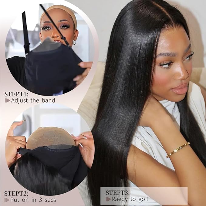 5x5 HD Straight Lace Closure Wigs Human Hair Wear and Go Glueless Wigs Human Hair Pre Plucked Pre Cut with Baby Hair 180 Density Straight Transparent Lace Front Wigs For Women 28 Inch