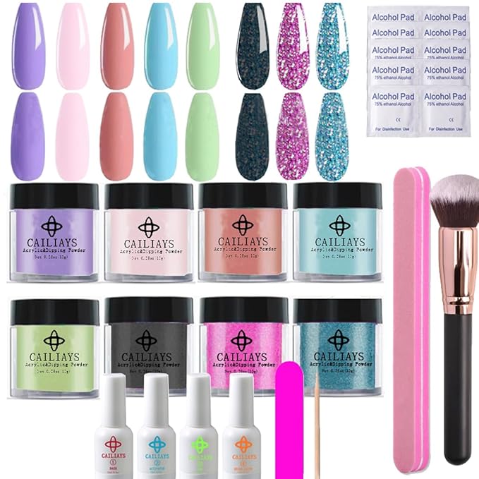 26 Pcs Dip Powder Nail Kit Set 8 Colors Glitter With Dipping Acrylic powder - Paillette Long-Lasting Nail Manicure, No nail UV lamp required