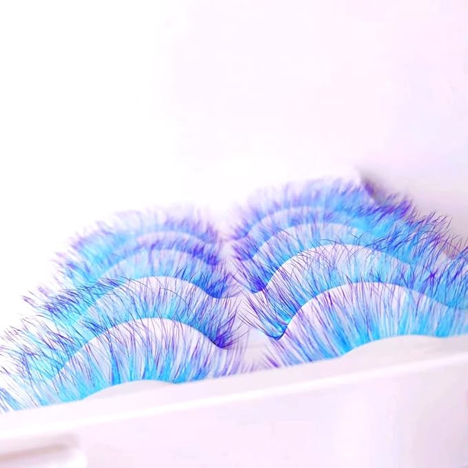 Sunniess Ombre Colored Lashes Silk Protein Fluffy Wispy Volume Fake Lashes for Halloweens Cosplay Party Stage Russian D Curl Lashes with Color Make up Faux Mink False Eyelashes 5 Pairs