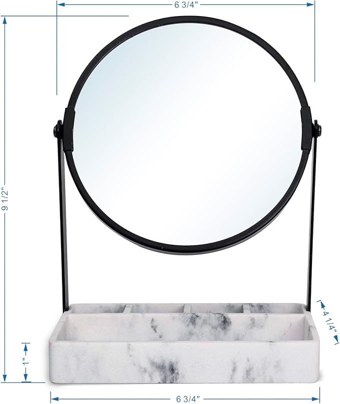 Vanity Mirror With Marble Tray, Two-Sided 6 Inches 1X/3X Magnification Makeup Mirror With Stand, Table Mirror