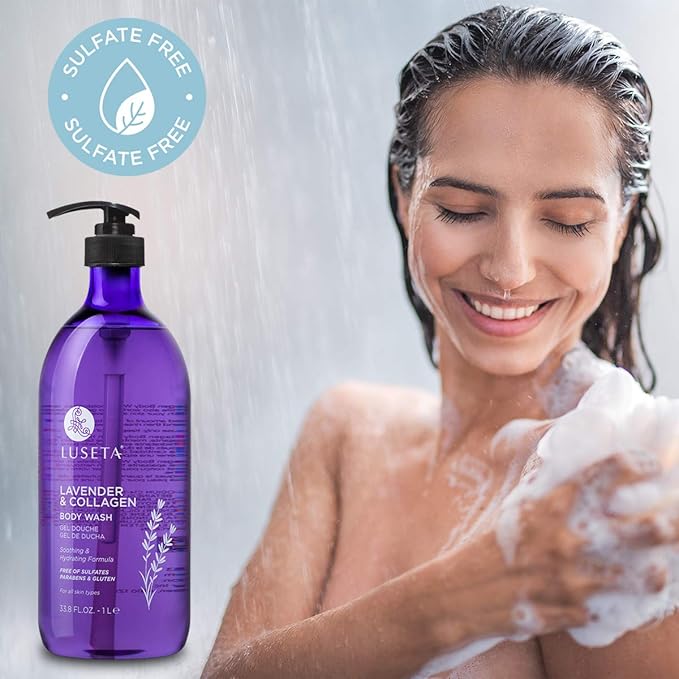 Luseta Lavender and Collagen Body Wash 33.8oz, Lightly Scented Daily Moisturizing Body Cleanser to Soothe & Relax