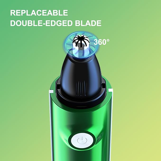 Nose & Facial Hair Trimmer - Painless Eyebrow & Nose Trimmer for Men & Women, IPX7 Waterproof, USB Rechargeable, Easy Cleaning, All-in-One (Green)