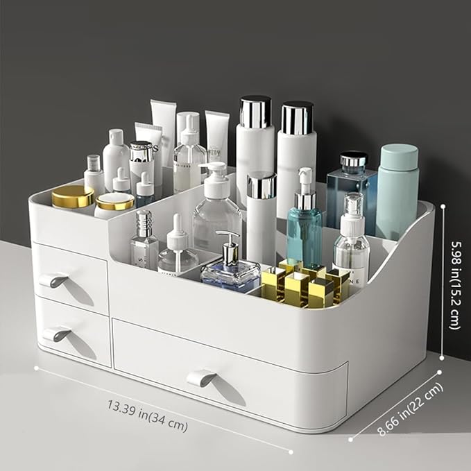 MIUOPUR Makeup Organizer for Vanity, Plastic Cosmetics Organizer with Drawers, Ideal for Bathroom Counter, Large Capacity Desktop Organizer for Skincare - Large White
