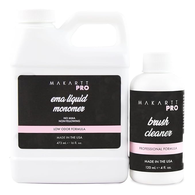 Professional Acrylic Brush Cleaner & Acrylic EMA Monomer for Acrylic Kolinsky Brushes and Nail Art Brushes for Nail Technicians Set