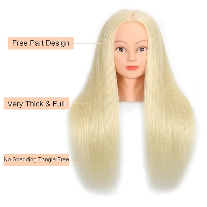 26"-28"Mannequin Head with 80% Real Hair,Cosmetology Mannequin Trainning Head Hairdresser Pratice Doll Head for Hair Styling with Free Clamp Holder(#613 Light Blonde)