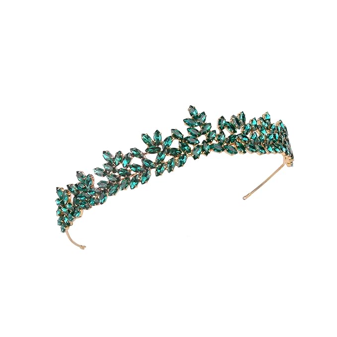 Women's Tiara, Crown for Henna Wedding Party | Glitter Hair Accessories for Bridal Birthday Pageant Prom Halloween Costume Christmas, Princess Crowns | Dream Design - Green Gold