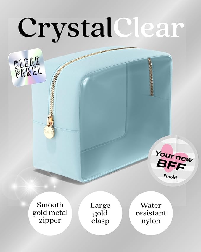 Clear Cosmetic Bags Set of 3, Mini Small Large Makeup Bags For Women Clear Pouch Cosmetics Cases Zipper Cute Pouches Make Up Travel Toiletry Essentials Preppy Purse Organizer Makeup Cases, Sky