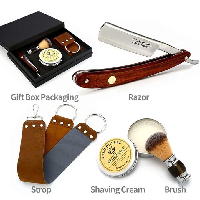 Straight Razor GOLD DOLLAR Wooden Handle Retro Shaving For Men & Barber Shaving Ready Without Stabilizer