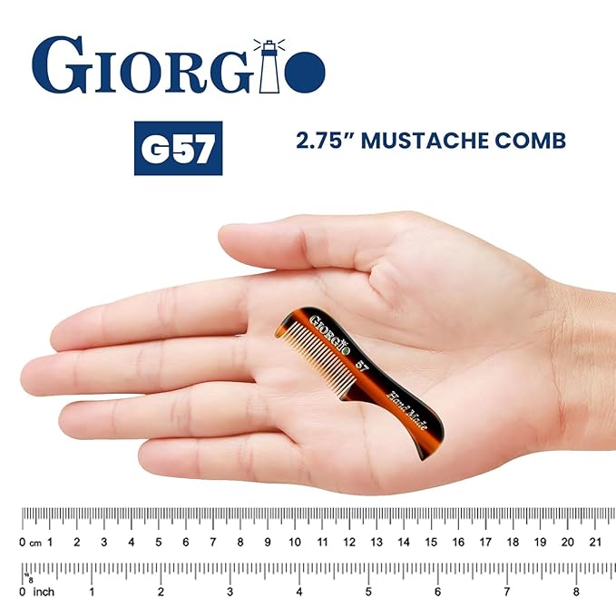 Giorgio G57 Extra Small 2.75 Inch Men's Fine Toothed Beard and Mustache Comb for Facial Hair Grooming and Styling. Wallet Pocket Comb Handmade of Quality Durable Cellulose, Saw-Cut and Hand Polished