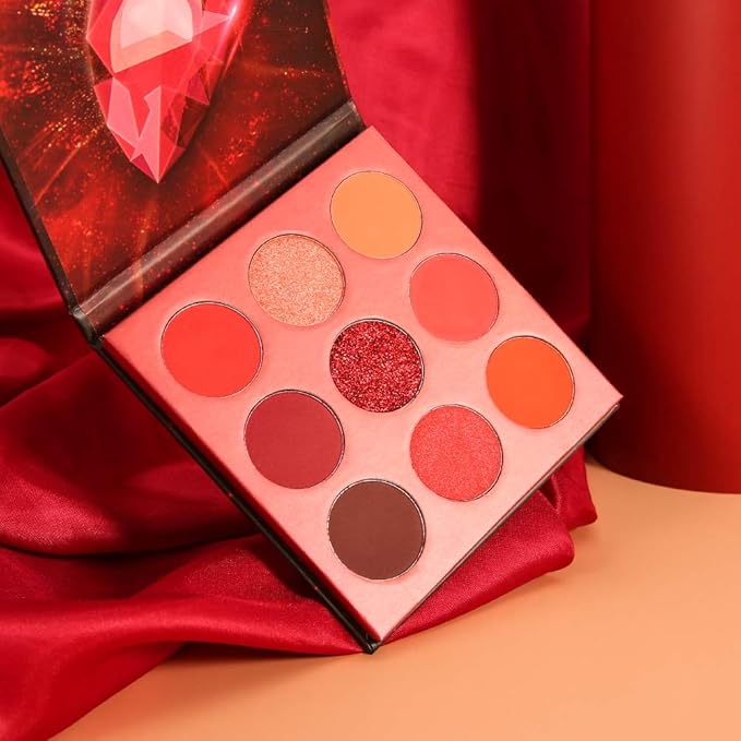 docolor Eyeshadow Palette 9Colors Red Eyeshadow Gemstone Shadow Palettes Highly Pigmented Mattes Shimmers Naked Smokey Glitter Cream Colorful Powder Blendable Long Lasting Waterproof Makeup Palette