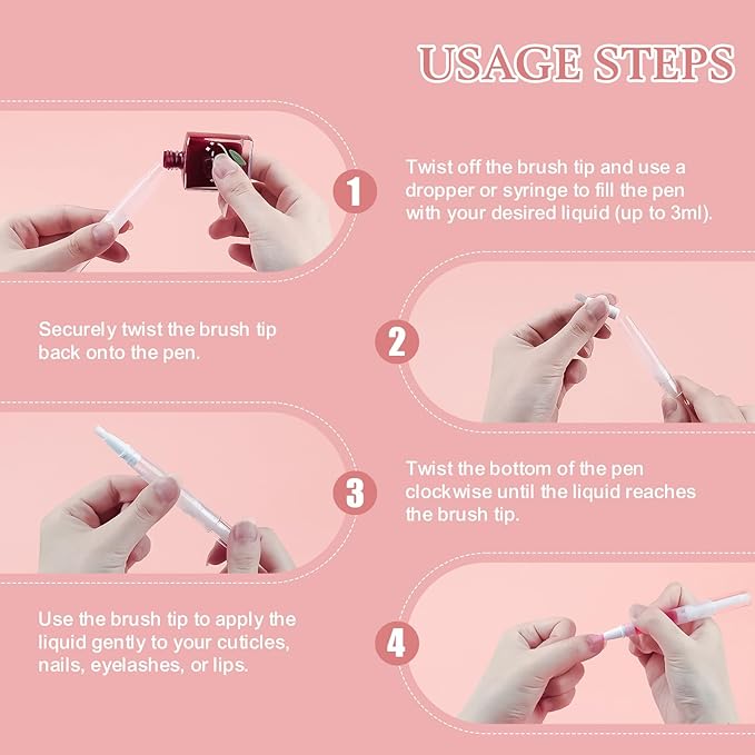 100 PCS Empty Cuticle Oil Pen Apply Transparent Twist Pens 3ml, Empty Nail Oil Pen with Calligraphy Tip Brush for Precise Application, Lip Gloss Container