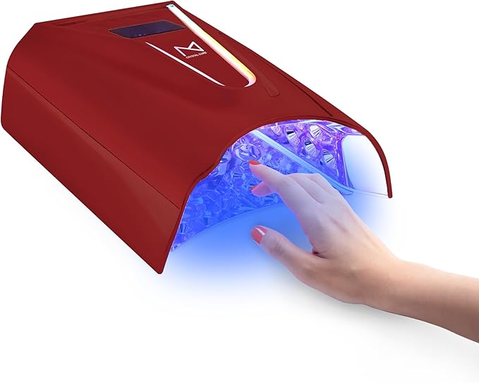 M - Crystal Cure 128W UV/LED Nail Lamp | Fast Curing with 45 Powerful LEDs | Cordless, Rechargeable, Auto Sensor |Gift Mom Professional Gel Nail Dryer for Manicures & Pedicures (Red)