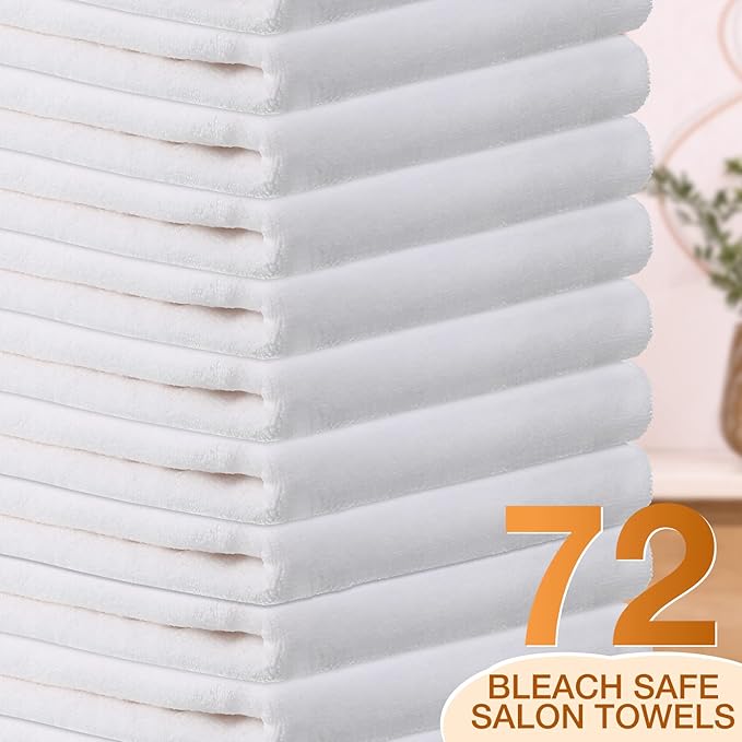 Newwiee 72 Pack Microfiber Bleach Proof Towels Bulk for Salon 18 x 30 Inch Dry Lint Free Hair Drying Hand Towels for Hair, Gym, Bath, Spa, Shaving, Barber(White)
