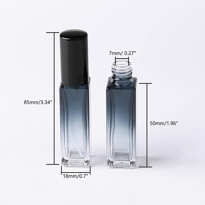 45pcs 10ml Mini Square Spray Bottle Glass Empty Spray Refillable Perfume Bottle Fine Mist Liquid Dispenser for Makeup Skin Care (Black Cap)