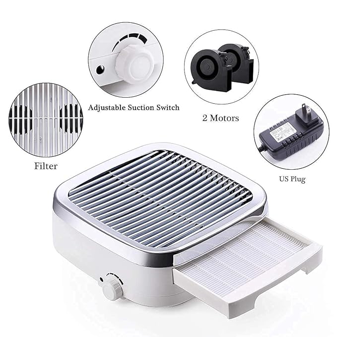 Makartt Nail Cleaner Machine Manicure Tools Bundle, 60W Nails Vacuum Cleaner Machine for Nail Drills, 2Pcs No-Spilling Screen for Nail Vacuum Machine