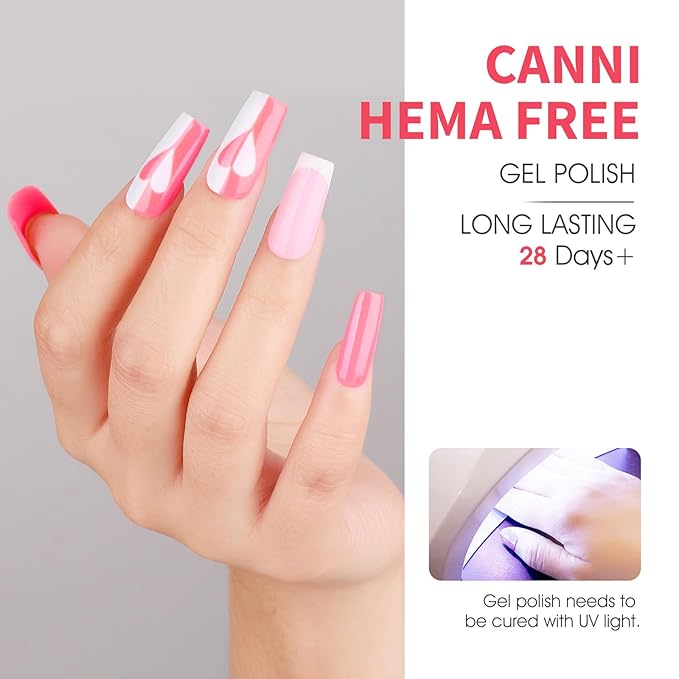 CANNI Pink Gel Nail Polish Set 6 Colors, Hot Pink Light Bright Pink Magenta Tones Craze Nail Art Design at Home DIY Soak off UV LED Manicure French Nail Salon