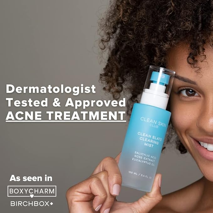 Clean Skin Club Acne Clearing Mist | Salicylic Acid + Rose Extract | Breaktout Fighting Lightweight Acne Spray | Dermatologist Tested & Approved Acne Treatment | Alcohol & Cruelty Free | Natural Ingredients