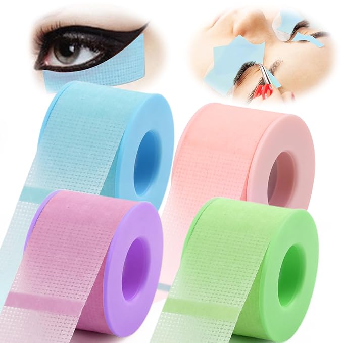 Lash Tape, Silicone Gel Eyelash Tape for Eyelash Extensions Stick Well,Breathable Lash Tape Gentle on Skin,Micro-Porous Eyelash Extension Tape Blue Pink Purple Green 4Rolls(1Inch X4 Yards)