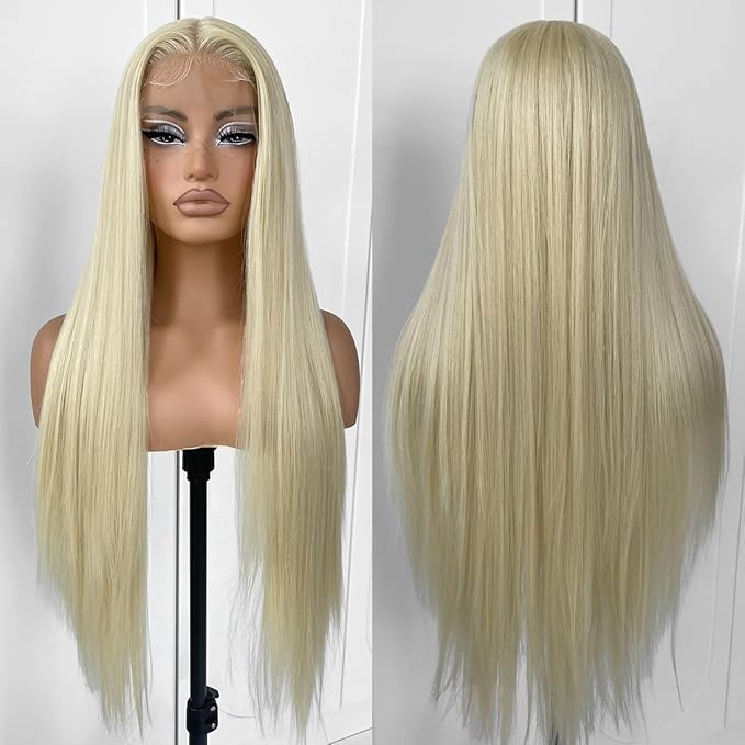 613 Wigs Long Straight Lace Front Wigs White Glueless Straight Hair Lace Front Wig Pre Plucked Synthetic HD Lace Front Wig 32inch