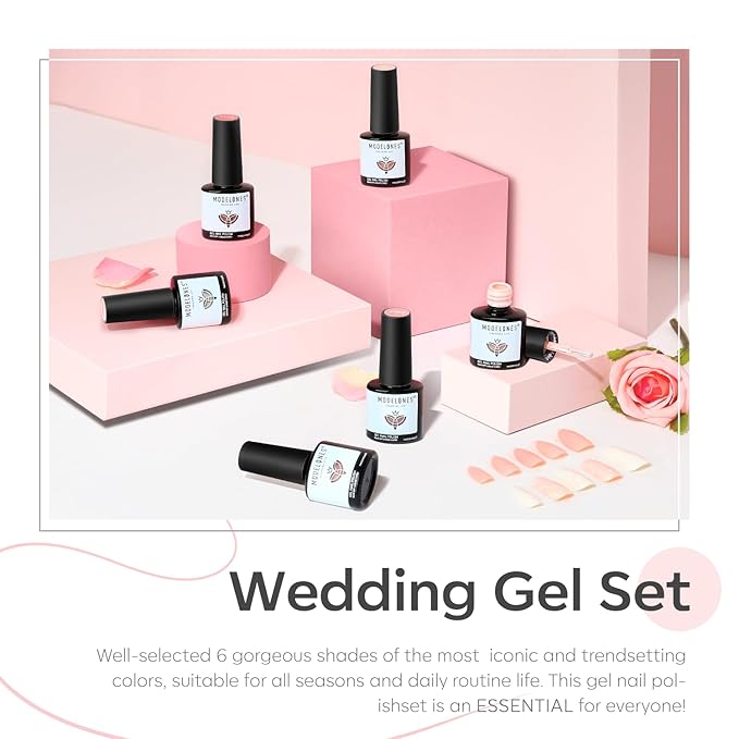 modelones Gel Nail Polish Set - 6 Colors Nude Pink Milky White Gel Polish Set Light Neutral Pink Nail Polish Barely Pink Soak Off LED Starter Kit Popular Nail Art DIY Manicure Gifts