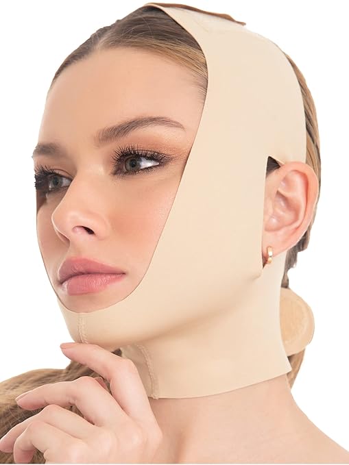 M&D Face Slimming Chin Strap Lipo Compression Garment Mentonera Postquirúrgica Facial Beige L