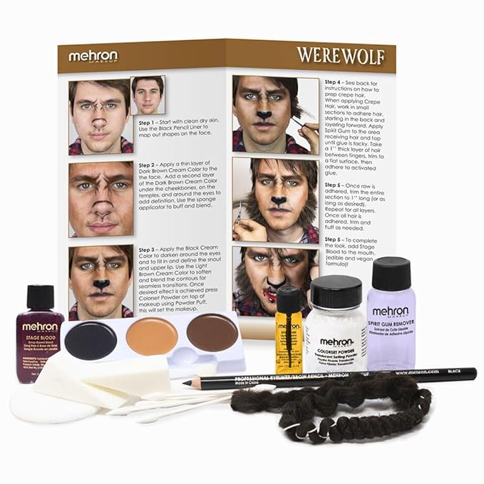 Mehron Makeup Premium Character Kits| Makeup Kits for Halloween & Cosplay| Made in the USA | Complete Kit | Includes all Tools & Instructions on How to Create the Look | (Werewolf)