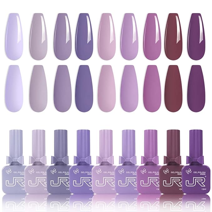 JR 9pcs 15ml gel nail polish set Including Red Pink Nude Gel Polish Kit UV LED Soak Off Polish Home DIY Gift H