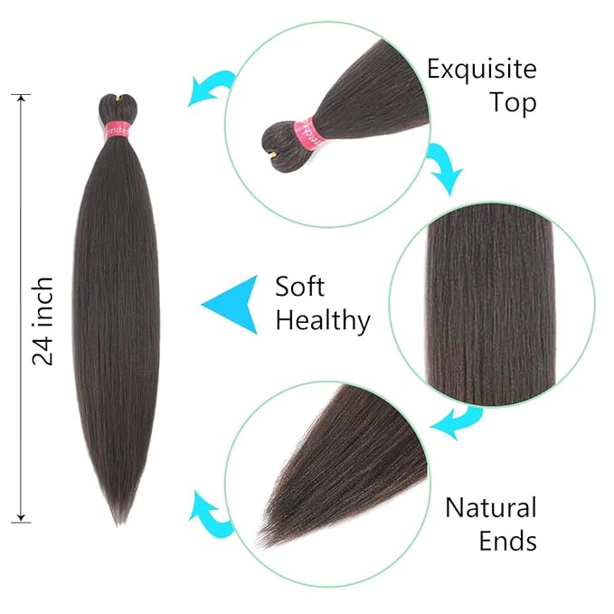 Pre-stretched Braiding Hair, Original Braid Hair Extensions, Hot Water Setting Crochet Hair Braids, Yaki Texture Easy Braiding Hair (24''-pack of 8, 4)…