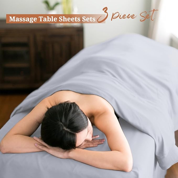 18Pcs 6 Sets Massage Table Sheets Set 3 Piece Set Includes Massage Bed Sheets, Massage Bed Cover Massage Face Rest Cover, Spa Bed Cover Massage Sheets Sets for Beauty Salon and Home Spa (Light Grey)