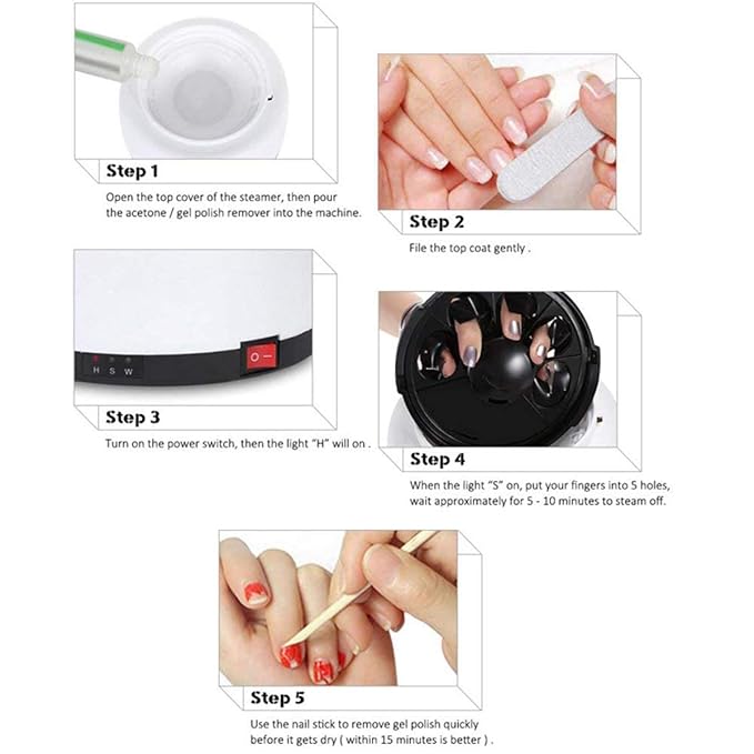 36W Nail Polish Remover Machine, Electric Nail Steamer, Portable Steam Off Nail Gel Polish Remover, Gel UV Nails Steamer Heater Cleaner Machine for Beauty Salon Home Use
