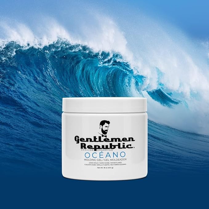 Gentlemen Republic Oceano Men's Hair Gel 16oz W/Pump - Strong Touchable Hold and High Shine Styling Gel for Hair, 100% Alcohol-Free Professional Formula with Fresh Scent, Mens Hair Product Made in USA