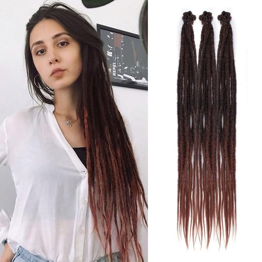 24 Inch 30 Strands SE Dreadlock Extensions, Ombre Auburn Thin 0.6cm Width Synthetic Dreads Extensions, 100% Handmade Dreads Hippie Style Dreadlocks for Woman