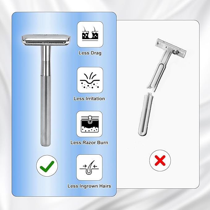 Premium Heavy-Weight Safety Razor for Men – Swedish Steel Blades, Solid Brass Long Handle Professional Close Shave, Built to Last a Lifetime (Silver)