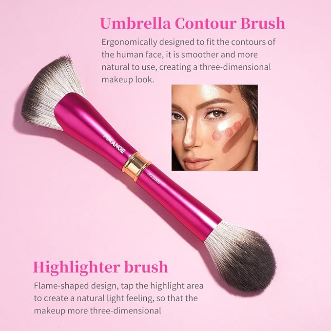 MAANGE 12 Pcs Makeup Brush Set Double-ended Kabuki Brush Travel Makeup Brushes for Foundation Powder Concealers Eye Shadows Makeup Tools Set with LED light Mirror (Pink)