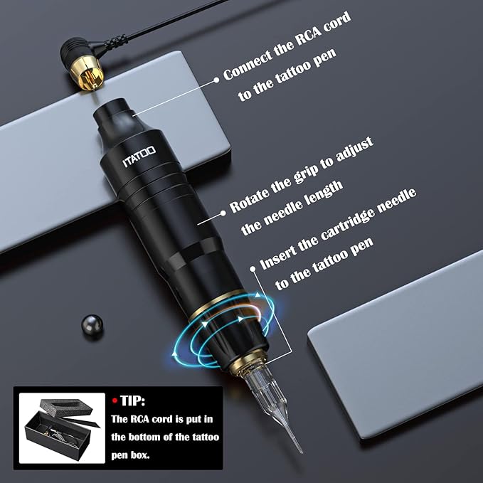 ITATOO Tattoo Gun for Beginners Cartridge Tattoo Machine Kit with Tattoo Inks Power Supply Tattoo Pen Kit WTK164(Black)