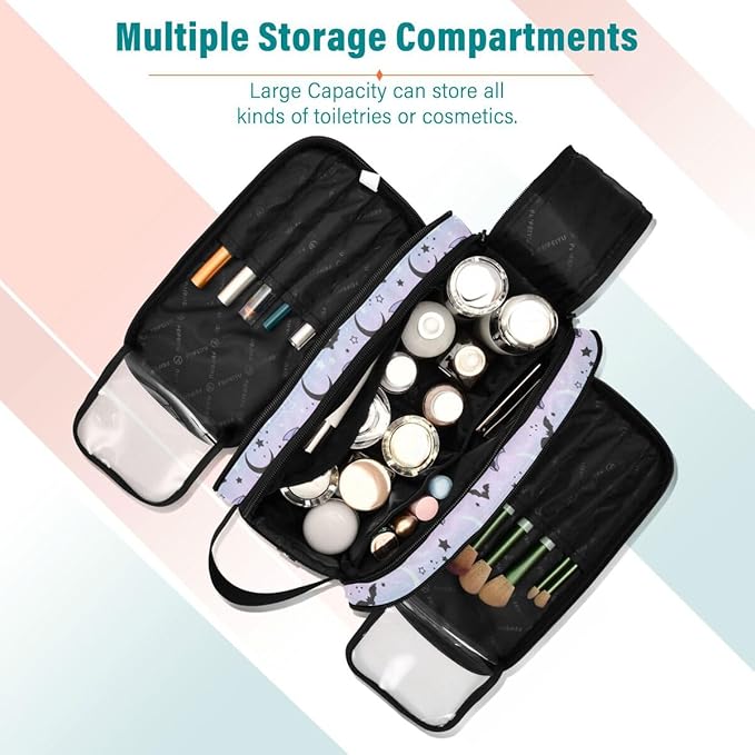 MNSRUU Starry Sky Makeup Bag - Large Capacity Travel Toiletry Bag with Cosmetic Organizer