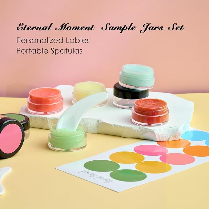 50 Pack 3 Gram Sample Containers with Lids, Small Plastic Cosmetic Jars, Makeup Travel Container Jar for Cream, Bead, Eye Shadow, Jewelry, Lotions, Powders, Glitters Lip Gloss with Labels,Spatulas